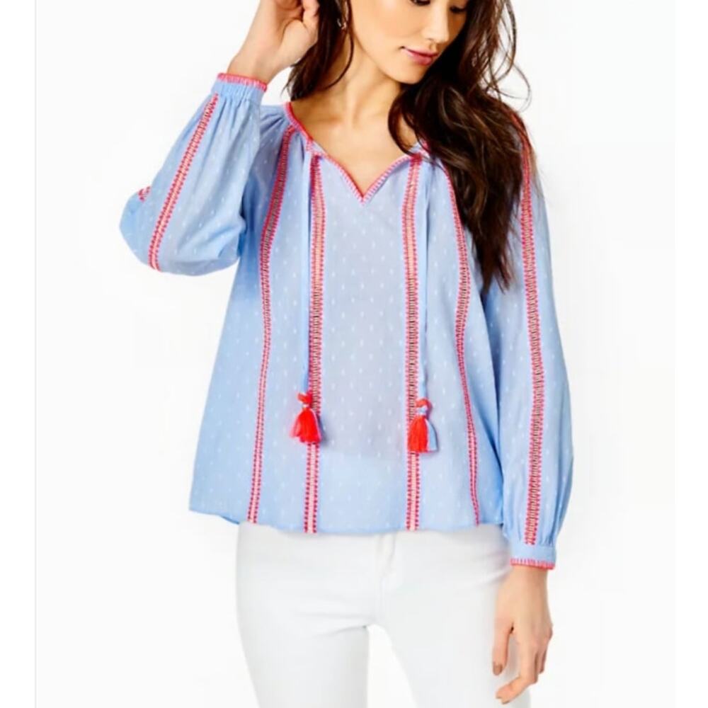 Lilly Pulitzer Mardi Long Sleeve Tunic Top Blue Periwinkle Chambray Size XS NWT